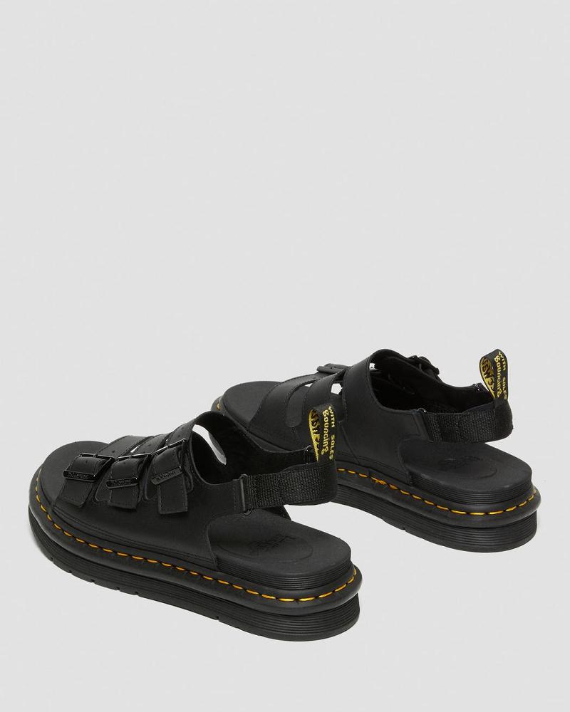 Dr Martens Soloman Men's Læder Sandaler Med Rem Herre Sort | DK 641CTV